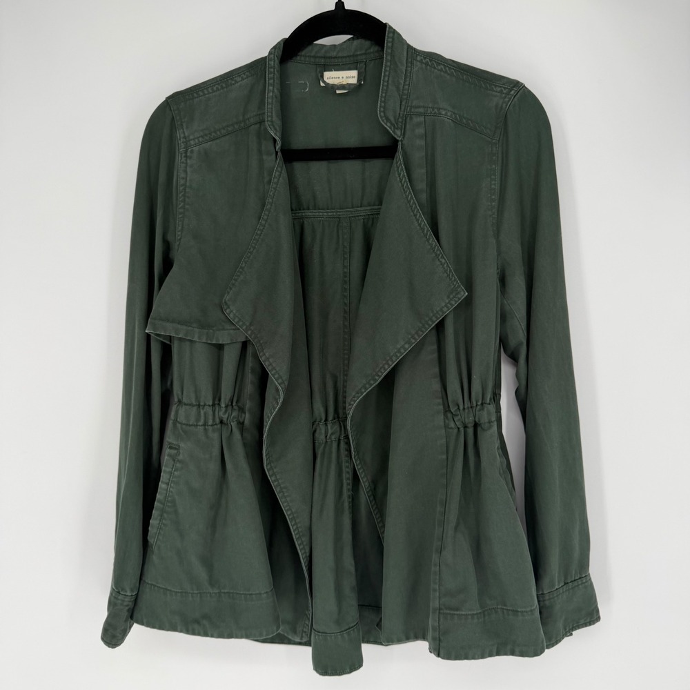 SILENCE + NOISE WATERFALL DRAPE-FRONT LIGHTWEIGHT JACKET SMALL ARMY GREEN TENSEL